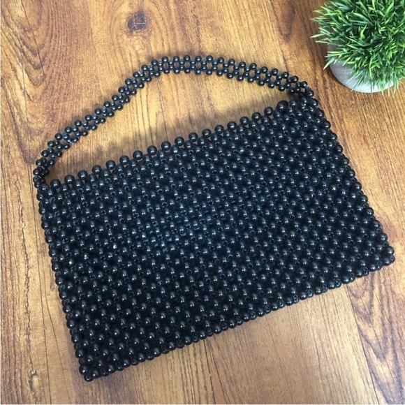 Vintage Mid Century MOD Authentic Bead Bag Formal Large Black Bag by Josef Japan - Picture 12 of 13